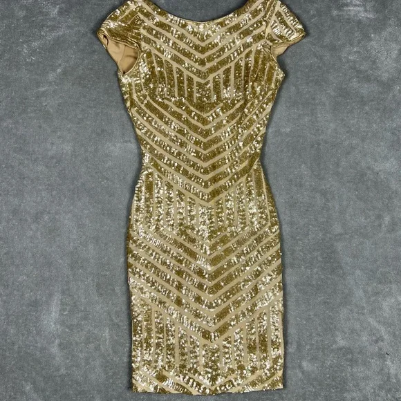 Dress the Population Dress Womens Small Tabitha Gold Sequin Feminine Party Mini - Picture 3 of 10
